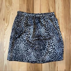 Dana Buchman Silvery Leopard Animal Print Satin Skirt with Pockets
